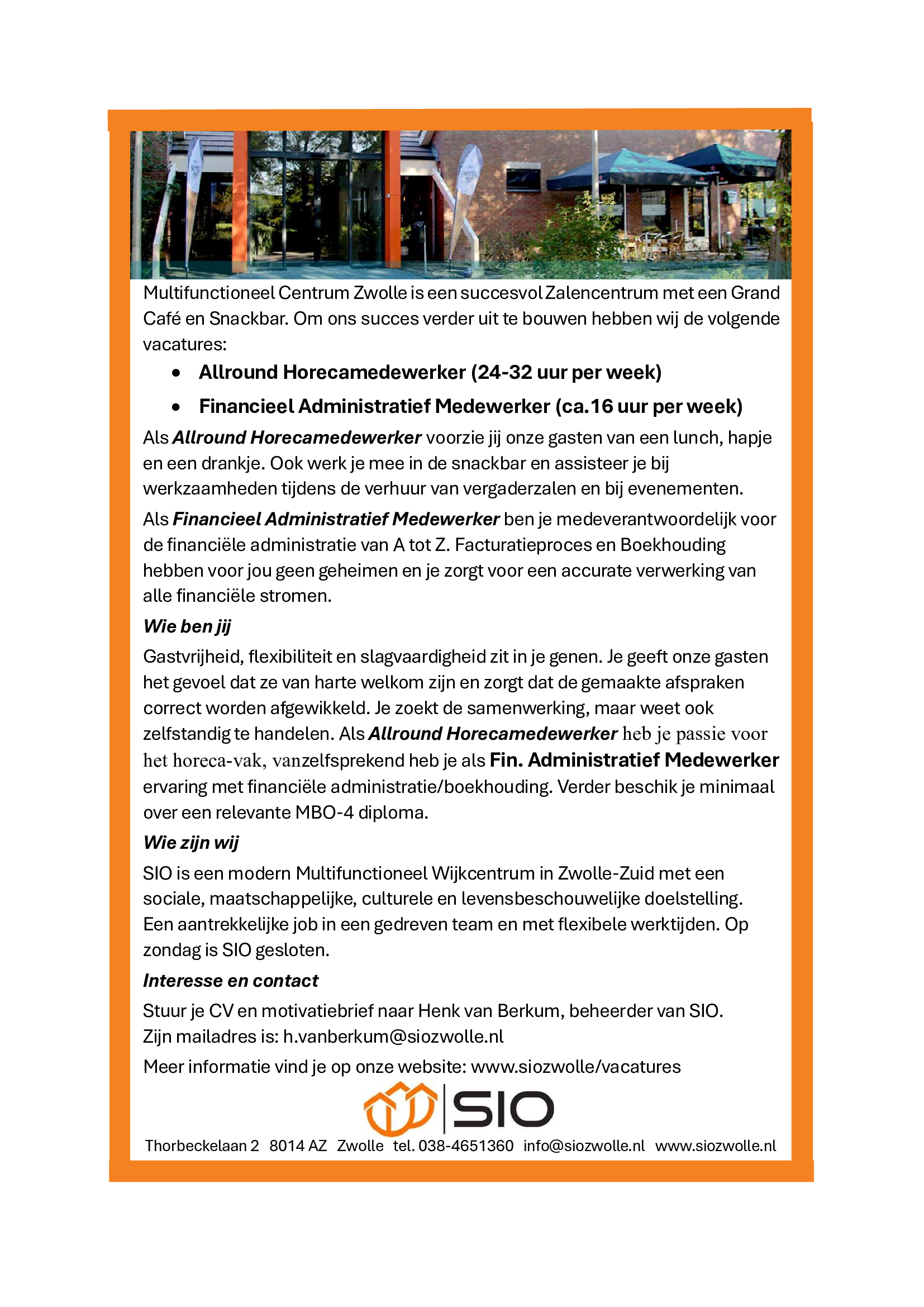 2024 11 20 Gecombineerde advertentie Financieel Administratief Medewerker Horecamedewerker